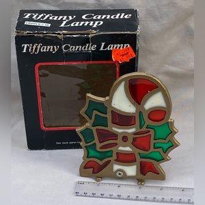 Vintage Tiffany Stained Glass Christmas Lamp Candy Cane Candle Holder